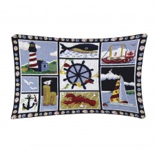 Cushion Cover - Nautical, Lobster/Ship Wheel  12"x18"