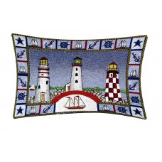 TAPESTRY CUSHIONS - NAUTICAL - 3 LT. HOUSES, 12X18" COVER ONLY