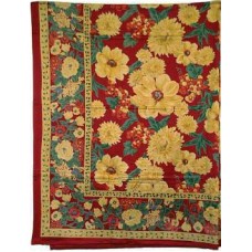Tablecloth, Floral Burg. Glazed Cotton