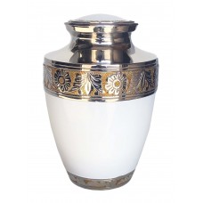 URN - SOLID BRASS - COUNTRY  FLORAL - WHITE