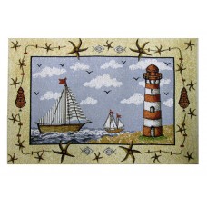 Tapestry Place Mat - Nautical, Lt. House + Boat