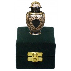 Keepsake Urn With Engraved Shield, Black - Velvet Box